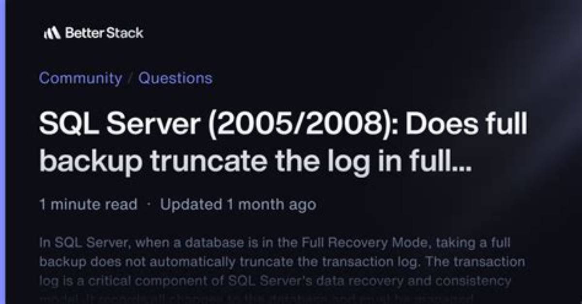 Will Sql Full Backup Truncate Log?