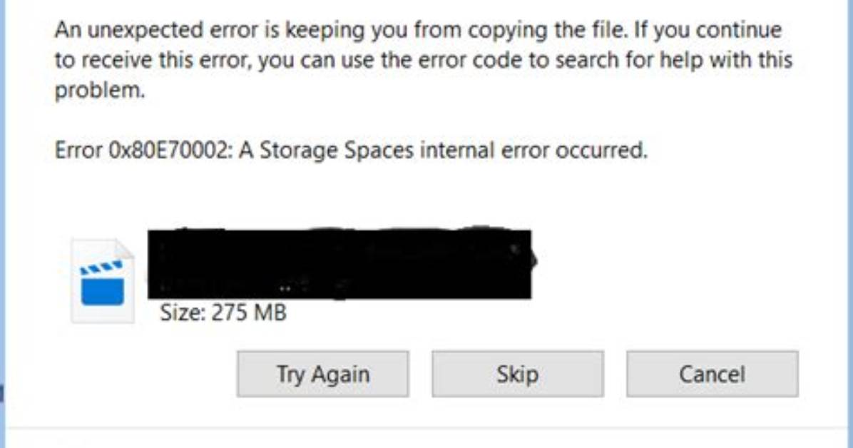 Windows 10 Storage Space Creation Error