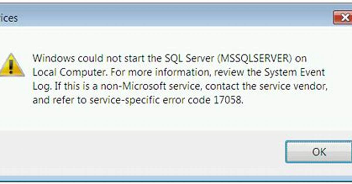 Windows Could Not Start the Sql Server (Mssqlserver) on Local Computer. .. (Error Code 3417)