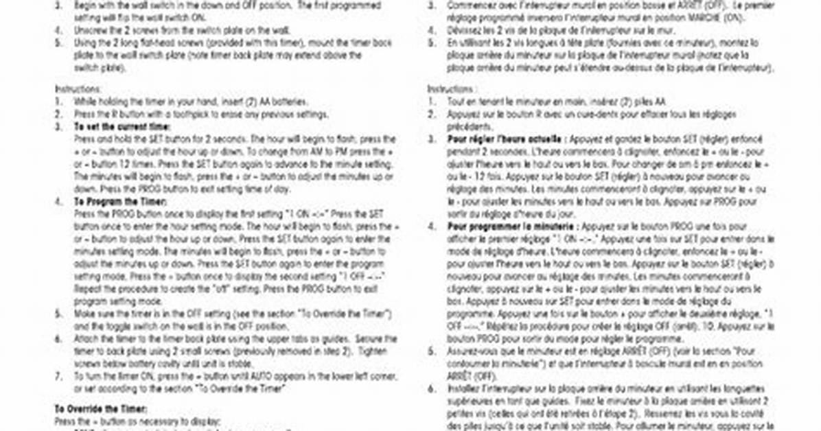 Woods Timer Instructions
