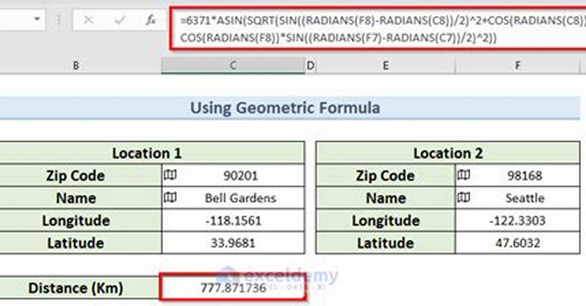 Zip Code Distance in Excel